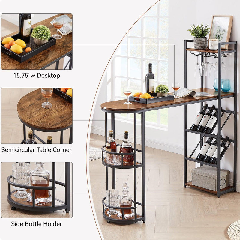 Bar table and stool set with 2 bar stools, with bottle holder, glass holder and side organizer, multifunctional high bar table with space for 8 bottles and 9 glasses. - Urban Living Furniture (Los Angeles, CA)