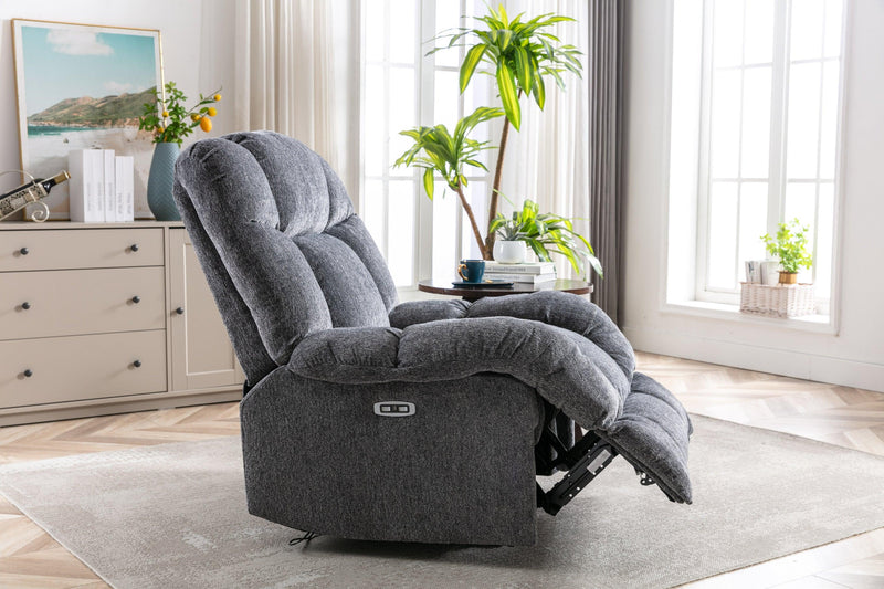 Electric Power Recliner Chairs with USB Charge Port, Electric Reclining Recliner with Upholstered Seat, Overstuffed Reclining Sofa Recliner for Living Room Bedroom (Dark Grey) - Urban Living Furniture (Los Angeles, CA)