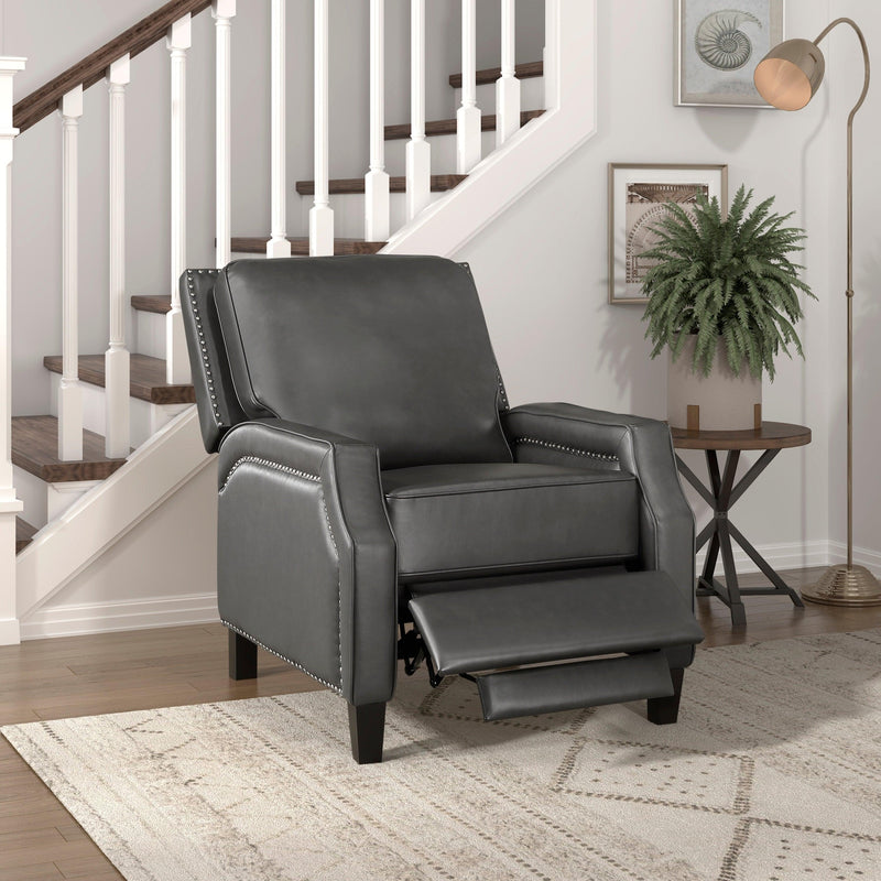 Push Back Reclining Chair Transitional Style Grey Color Self-Reclining Motion Chair 1pc Cushion SeatModern Living Room Furniture