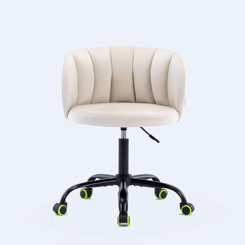 Zen Zone Velvet Leisure office chair, suitable for study and office, can adjust the height, can rotate 360 degrees, with pulley, Off-White - Urban Living Furniture (Los Angeles, CA)