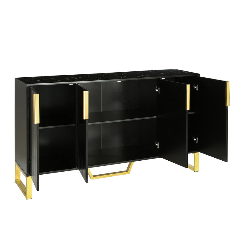 Modern sideboard with Four Doors, Metal handles & Legs and Adjustable Shelves Kitchen Cabinet (Black) - Urban Living Furniture (Los Angeles, CA)