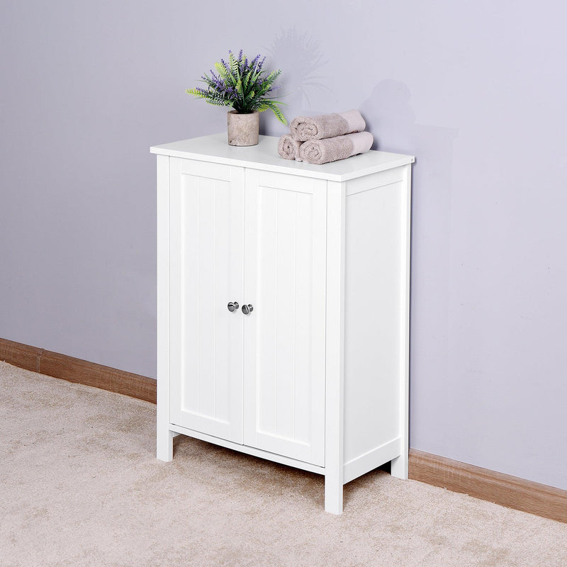 Bathroom FloorStorage Cabinet with Double Door Adjustable Shelf, White