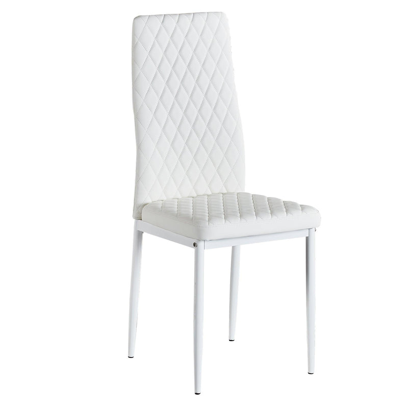 WhiteModern minimalist dining chair fireproof leather sprayed metal pipe diamond grid pattern restaurant home conference chair set of 4 - Urban Living Furniture (Los Angeles, CA)