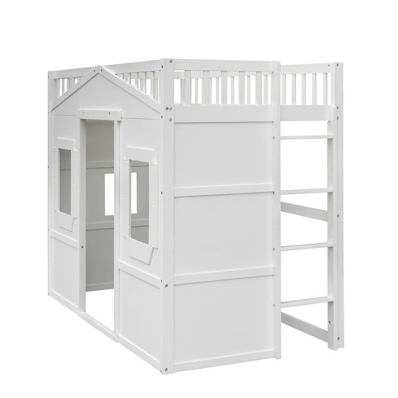 Twin Size House Loft Bed With Ladder-White - Urban Living Furniture (Los Angeles, CA)