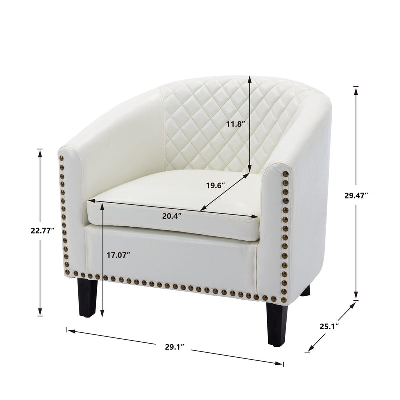 accent Barrel chair living room chair with nailheads and solid wood legs  white  pu leather - Urban Living Furniture (Los Angeles, CA)