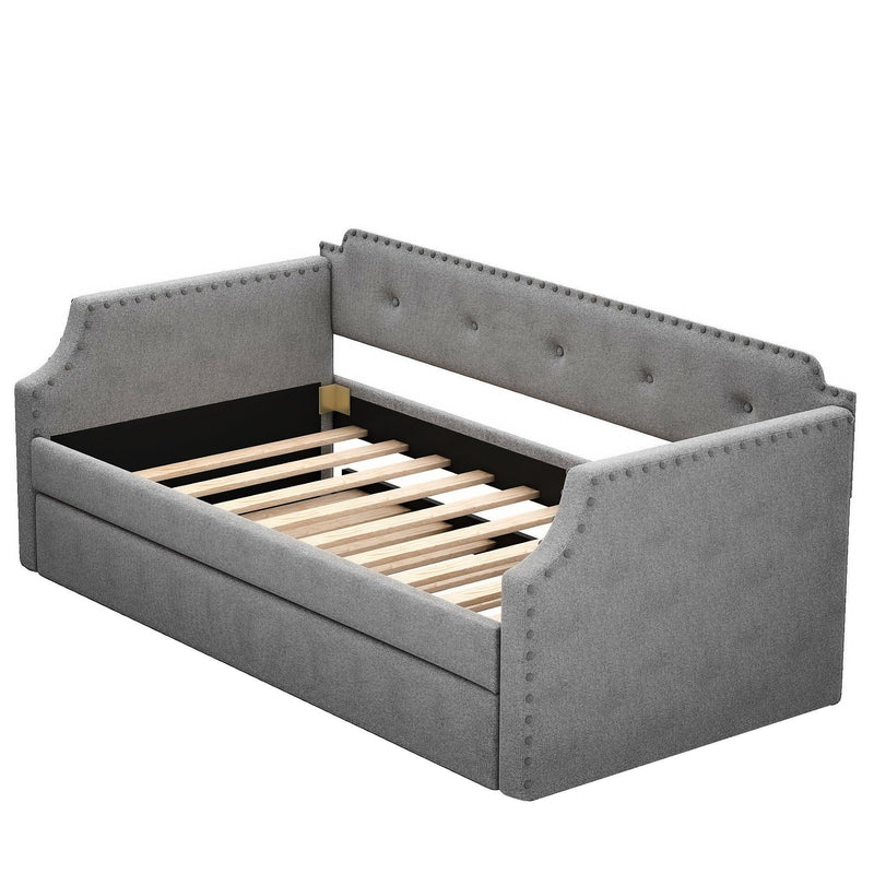 Upholstered Daybed with Trundle, Wood Slat Support,Upholstered Frame Sofa Bed , Twin,Gray - Urban Living Furniture (Los Angeles, CA)