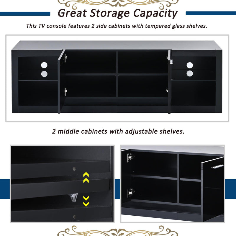 Modern TV Stand with 2 Tempered Glass Shelves, High Gloss Entertainment Center for TVs Up to 70”, Elegant TV Cabinet with LED Color Changing Lights for Living Room, Black - Urban Living Furniture (Los Angeles, CA)