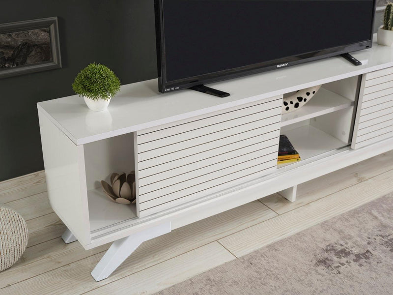 Luxia Mid CenturyModern Tv Stand 2 Sliding Door Cabinet 2 Shelves 67 inch Tv Uni, White - Urban Living Furniture (Los Angeles, CA)