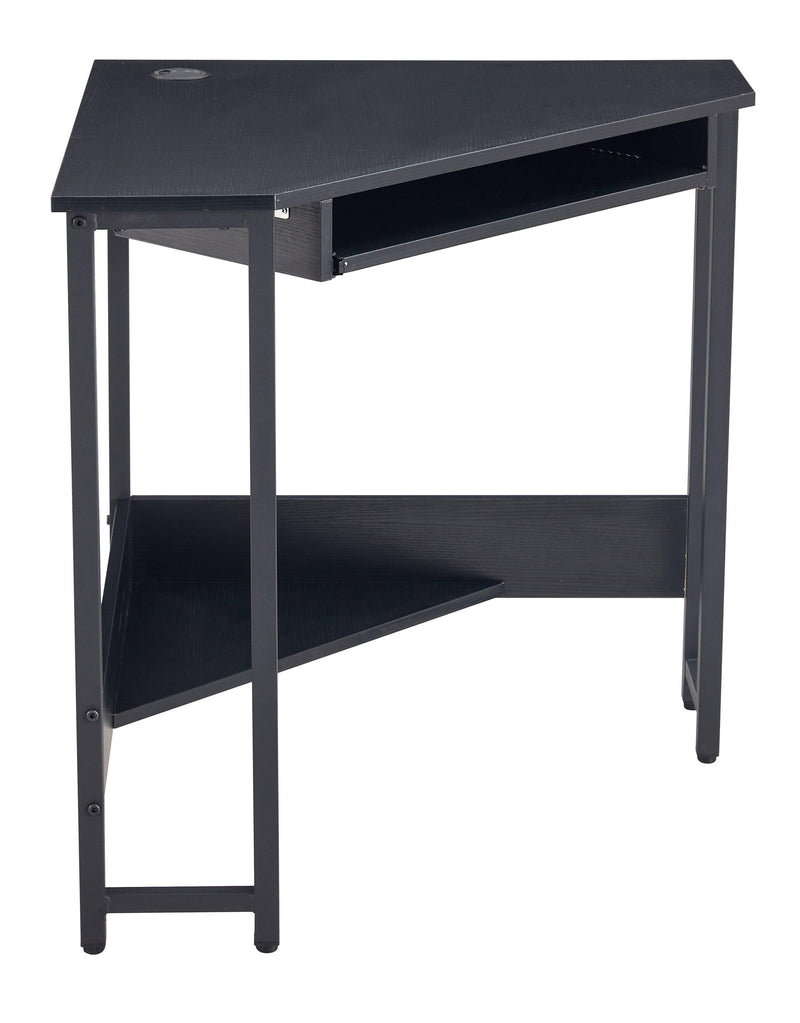 Triangle Computer Desk,Corner Desk With Smooth Keyboard Tray&Storage Shelves ,Compact Home Office,Small Desk With Sturdy Steel Frame As Workstation For Small Space,BLACK,28.34''L 24''W 30.11''H