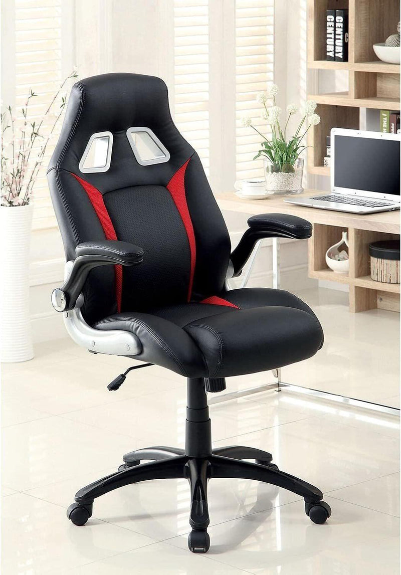 Stylish Office Chair Upholstered 1pc Comfort Adjustable Chair Relax Gaming Office Chair Work Black And Red Color Padded Armrests