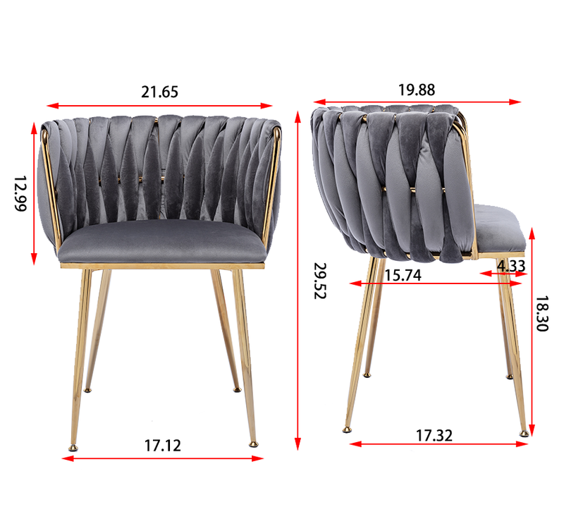 Modern Design Golden Metal Frame Velvet Fabric Dining Chair with Golden Legs,Set of 2,Grey - Urban Living Furniture (Los Angeles, CA)