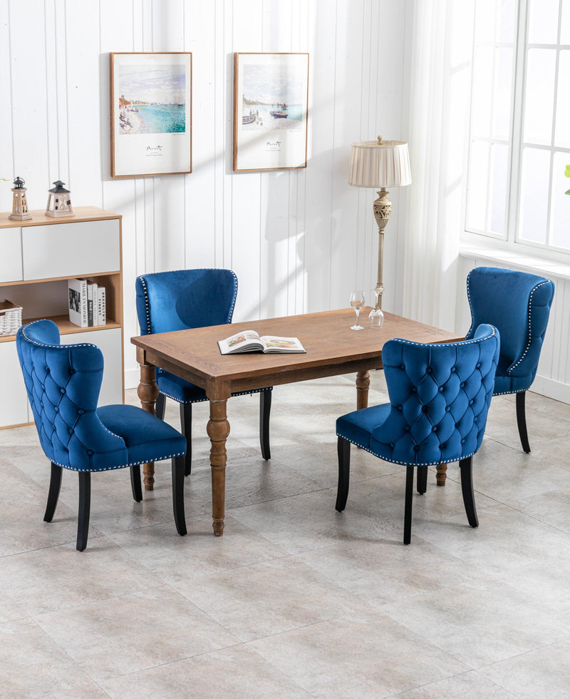 Set of 2 upholstered wing-back dining chair with backstitching nailhead trim and solid wood legs Blue - Urban Living Furniture (Los Angeles, CA)