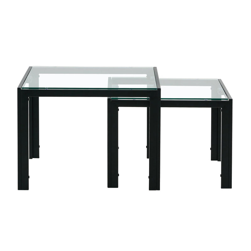 Nesting Coffee Table Set of 2, SquareModern Stacking Table with Tempered Glass Finish for Living Room,Transparent