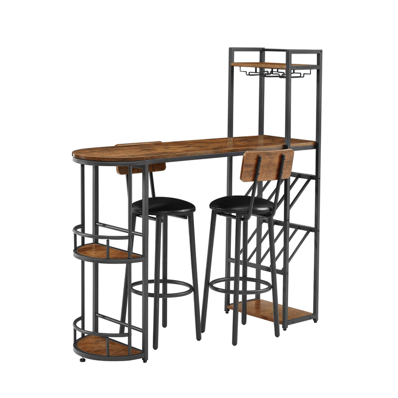 Bar table and stool set with 2 bar stools, with bottle holder, glass holder and side organizer, multifunctional high bar table with space for 8 bottles and 9 glasses. - Urban Living Furniture (Los Angeles, CA)