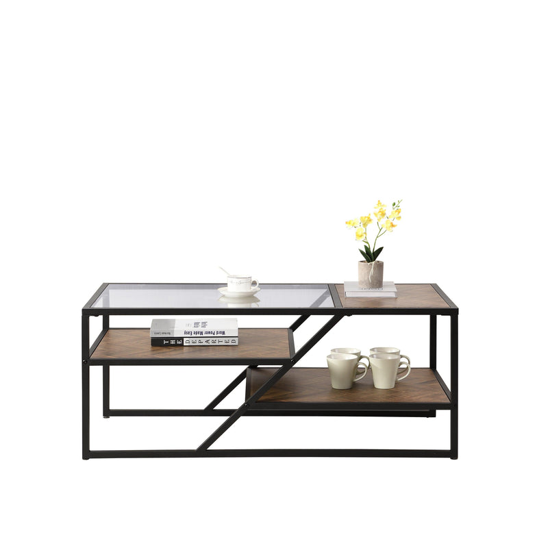 Black Coffee Table withStorage Shelf, Tempered Glass Coffee Table with Metal Frame for Living Room&Bedroom - Urban Living Furniture (Los Angeles, CA)