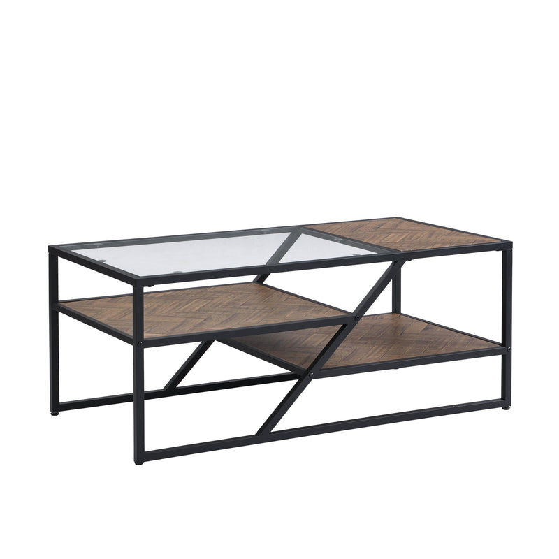 Black Coffee Table withStorage Shelf, Tempered Glass Coffee Table with Metal Frame for Living Room&Bedroom - Urban Living Furniture (Los Angeles, CA)