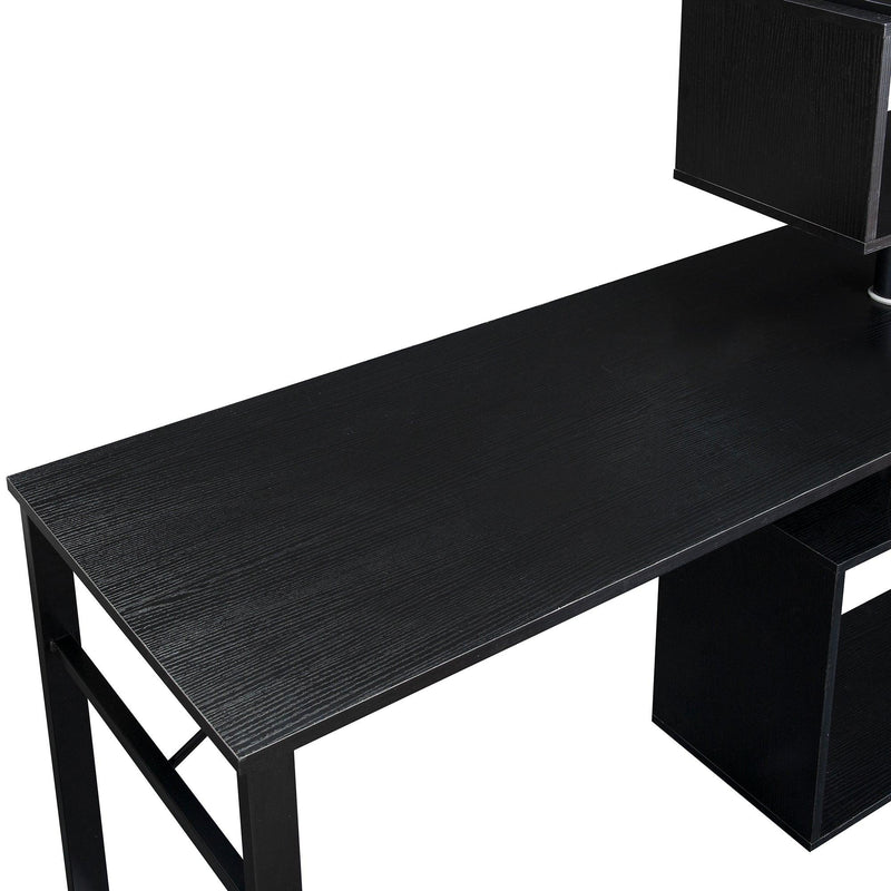 Home Office Computer Desk L-Shaped Corner Table, Rotating Computer Table with 5-Tier Bookshelf, Four Installation Methods, Lockable Casters (Black) - Urban Living Furniture (Los Angeles, CA)