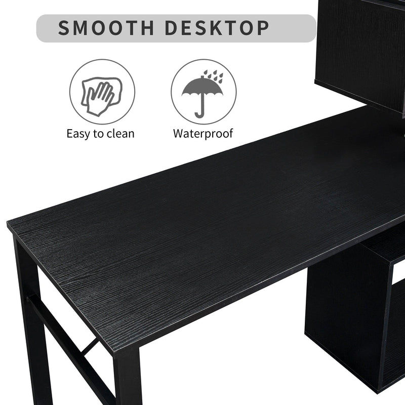 Home Office Computer Desk L-Shaped Corner Table, Rotating Computer Table with 5-Tier Bookshelf, Four Installation Methods, Lockable Casters (Black) - Urban Living Furniture (Los Angeles, CA)