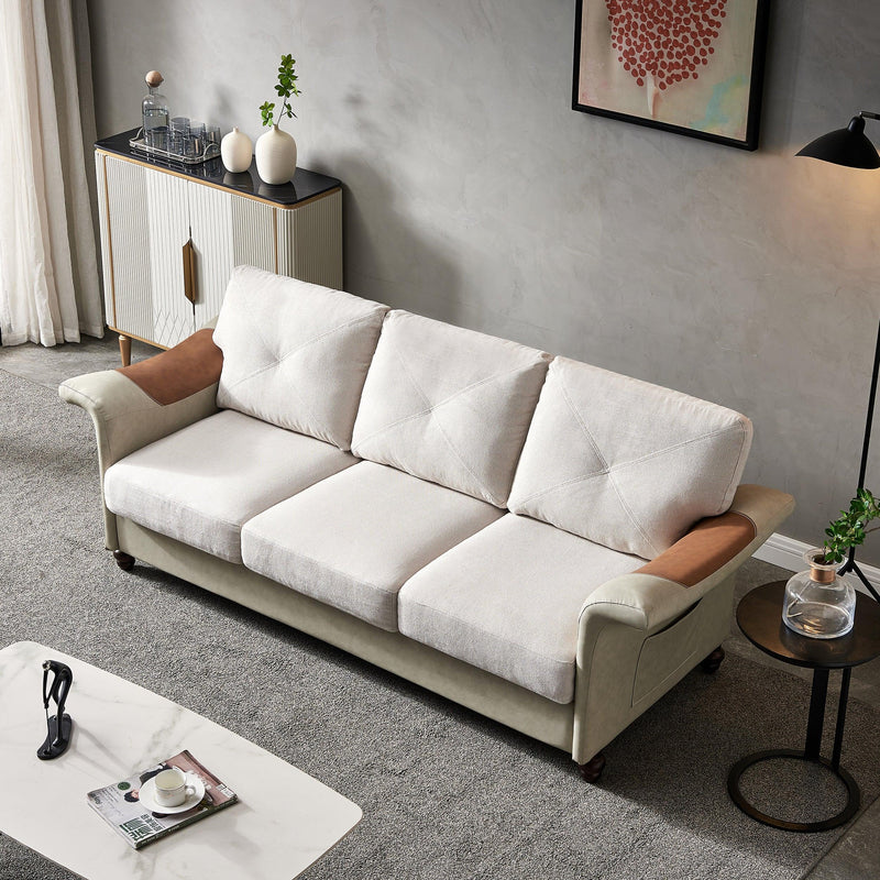 Living Room Furniture Linen Fabric Faux Leather with Wood Leg Sofa (Beige) - Urban Living Furniture (Los Angeles, CA)