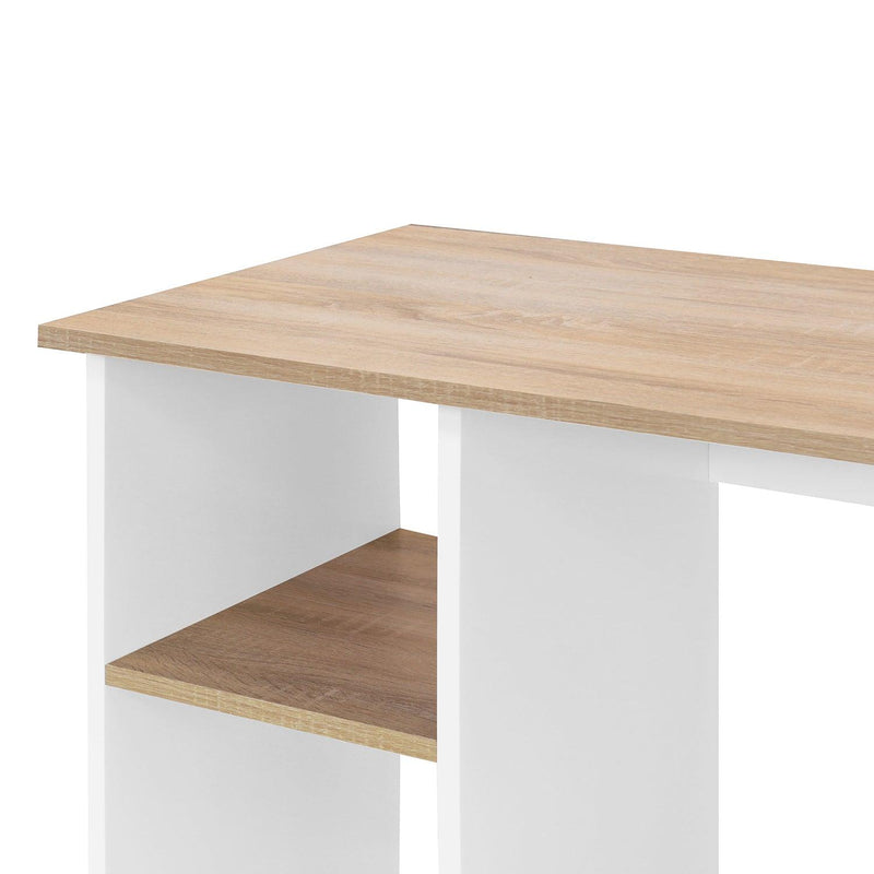 Full Wooden computer desk with 2 layers, 35.4" W x 18.9" D x 29.5" H, Oak & White - Urban Living Furniture (Los Angeles, CA)