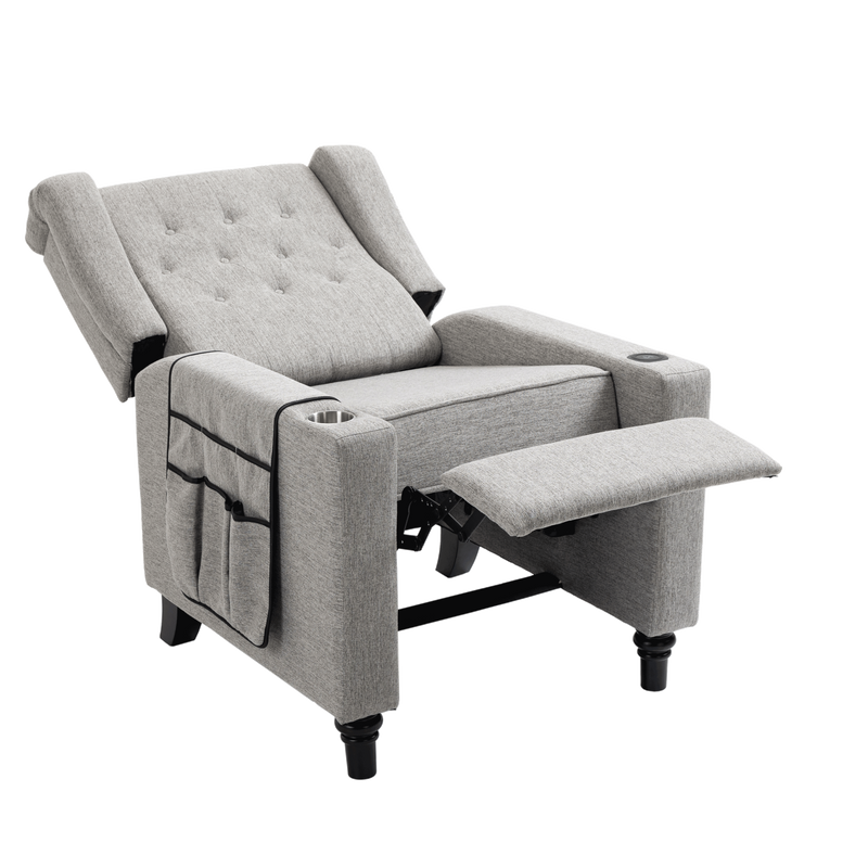Arm Pushing Recliner Chair,Modern Button Tufted Wingback Push Back Recliner Chair, Living Room Chair Fabric Pushback Manual Single Reclining Sofa Home Theater Seating for Bedroom,Light Gray