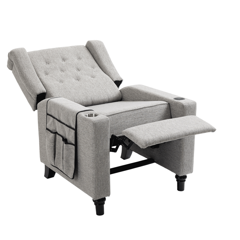 Arm Pushing Recliner Chair,Modern Button Tufted Wingback Push Back Recliner Chair, Living Room Chair Fabric Pushback Manual Single Reclining Sofa Home Theater Seating for Bedroom,Light Gray - Urban Living Furniture (Los Angeles, CA)