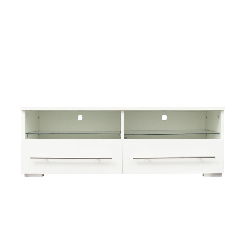 White TV cabinet has two drawers with dual end color-changing LED light strip - Urban Living Furniture (Los Angeles, CA)