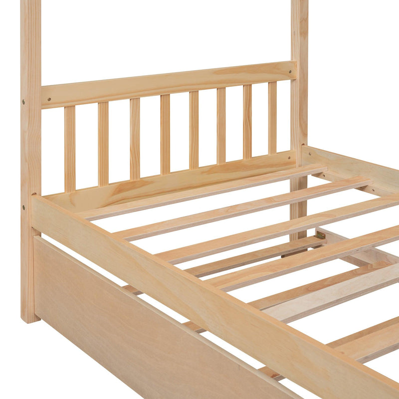 Twin Size Wooden House Bed with Twin Size Trundle, Natural - Urban Living Furniture (Los Angeles, CA)