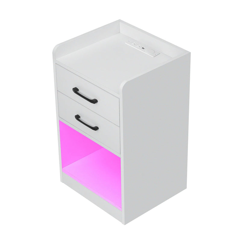 Nightstand with 2 Drawers and Cabinet,USB Charging Ports,Wireless Charging and Remote Control LED Light-White - Urban Living Furniture (Los Angeles, CA)