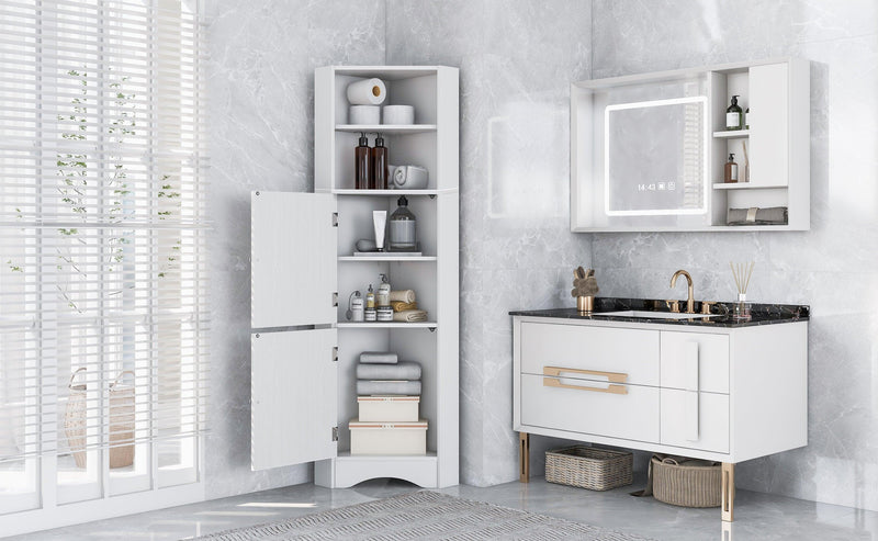 Tall Bathroom Corner Cabinet, FreestandingStorage Cabinet with Doors and Adjustable Shelves, MDF Board, White - Urban Living Furniture (Los Angeles, CA)