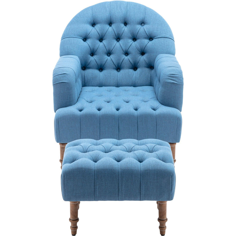 Accent Chair,Button-Tufted Upholstered Chair Set ,Mid CenturyModern Chair with Linen Fabric and Ottoman for Living Room Bedroom Office Lounge,Blue - Urban Living Furniture (Los Angeles, CA)