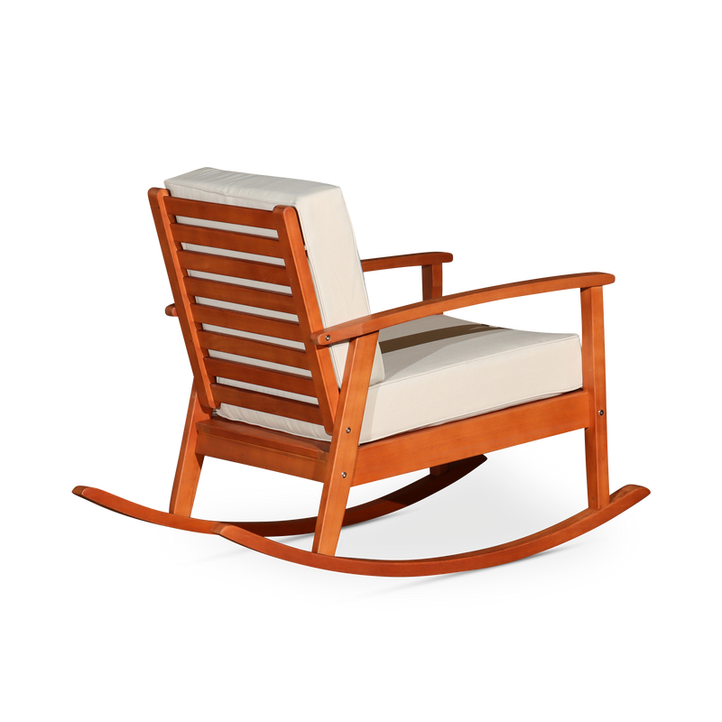 Eucalyptus Rocking Chair with Cushions - Natural Oil Finish - Dark Green Cushions