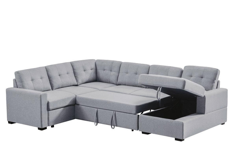 Selene Light Gray Linen Fabric Sleeper Sectional Sofa withStorage Chaise - Urban Living Furniture (Los Angeles, CA)