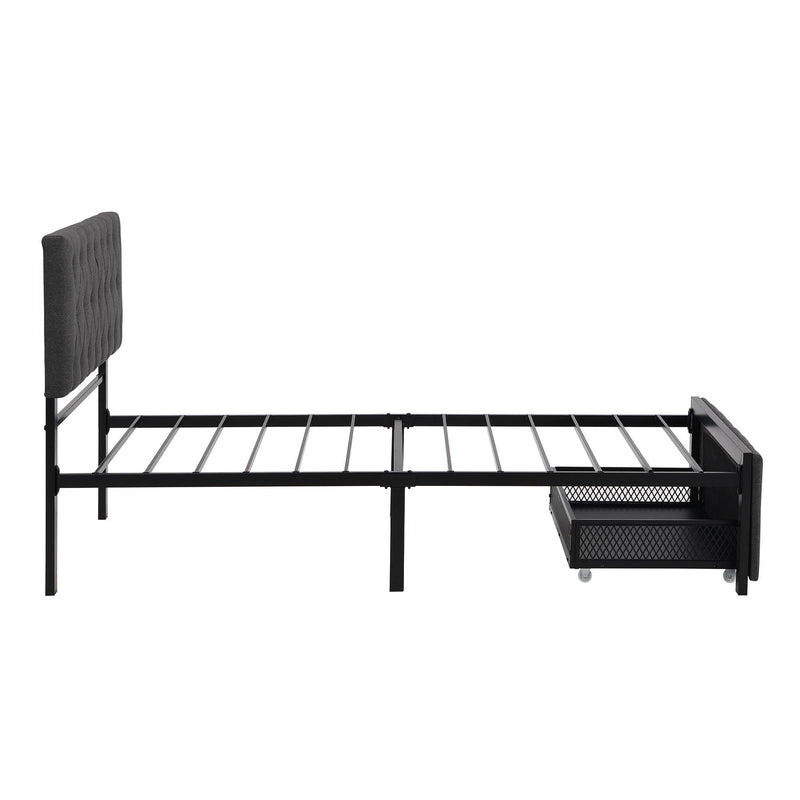 Twin SizeStorage Bed Metal Platform Bed with a Big Drawer - Gray