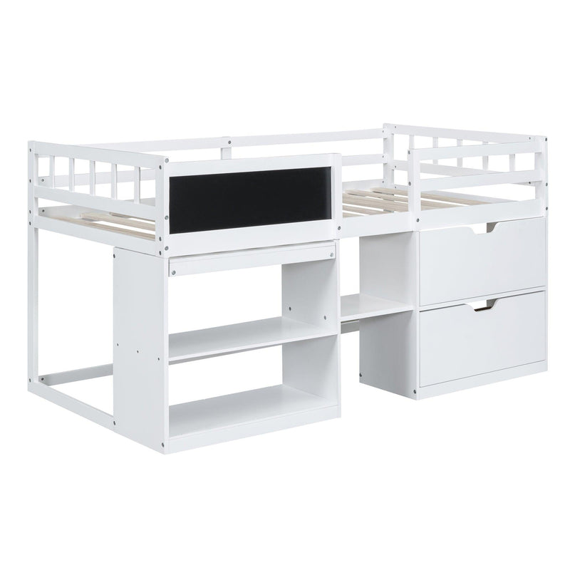 Twin Size Low Loft Bed with Rolling Desk, Shelf and Drawers - White - Urban Living Furniture (Los Angeles, CA)