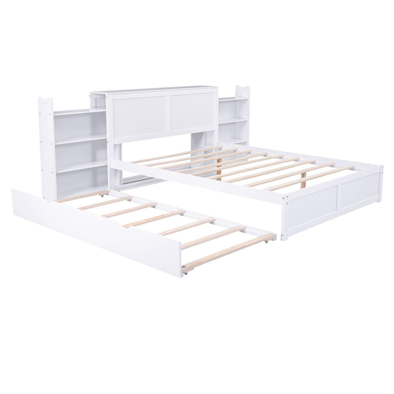 Queen SizeStorage Platform Bed with Pull Out Shelves and Twin Size Trundle, White - Urban Living Furniture (Los Angeles, CA)