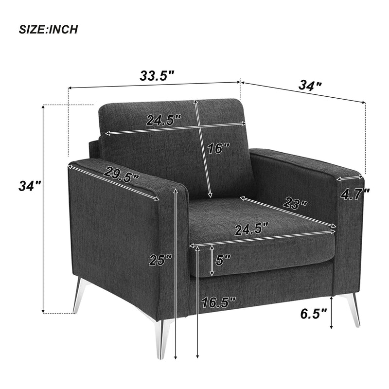 Modern 3-Piece Sofa Sets with Sturdy Metal Legs,Linen Upholstered Couches Sets Including 3-Seat Sofa, Loveseat and Single Chair for Living Room Furniture Set (1+2+3 Seat) - Urban Living Furniture (Los Angeles, CA)