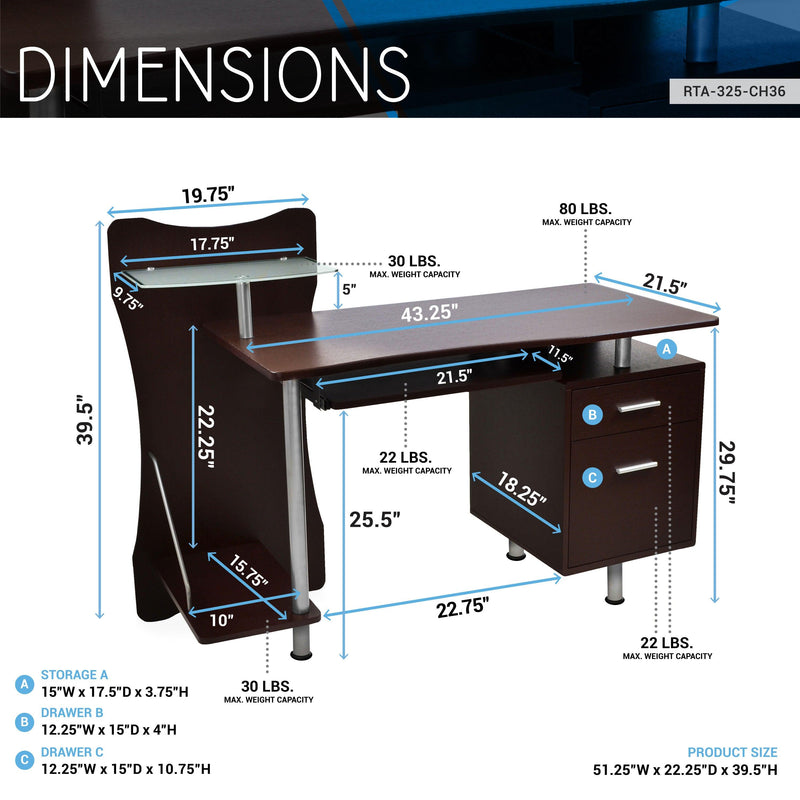 Techni Mobili Stylish Computer Desk withStorage, Chocolate - Urban Living Furniture (Los Angeles, CA)