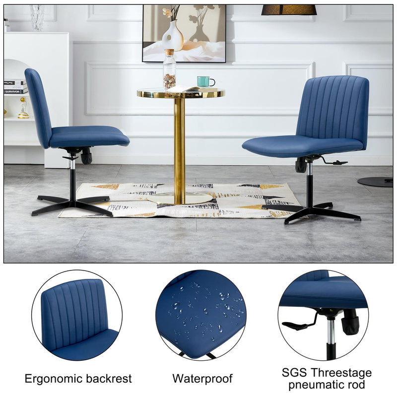 Office chair swivel chair Blue PU Material. Home Computer Chair Office Chair Adjustable 360 °Swivel Cushion Chair With Black Foot Swivel Chair Makeup Chair Study Desk Chair. No Wheels - Urban Living Furniture (Los Angeles, CA)