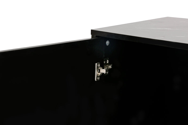 Modern sideboard with Four Doors, Metal handles & Legs and Adjustable Shelves Kitchen Cabinet (Black)