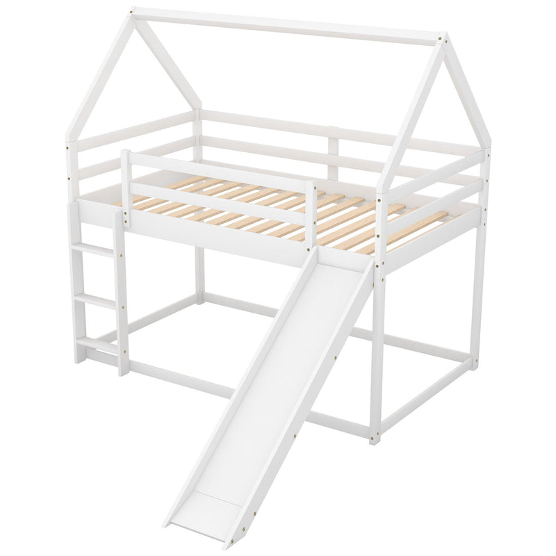 Twin Size Bunk House Bed with Slide and Ladder,White - Urban Living Furniture (Los Angeles, CA)