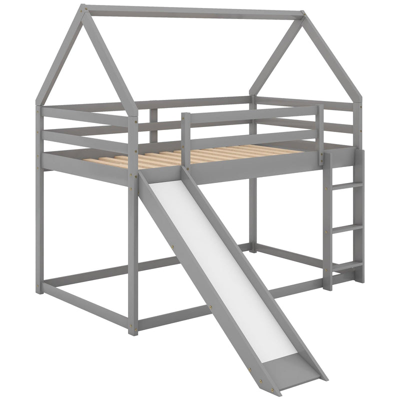 Twin Size Bunk House Bed with Slide and Ladder,Gray - Urban Living Furniture (Los Angeles, CA)