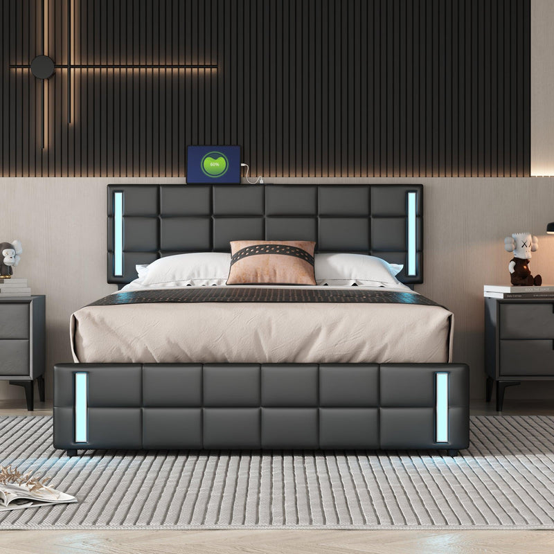 Queen Size Upholstered Platform Bed with LED Lights and USB Charging,Storage Bed with 4 Drawers, Black - Urban Living Furniture (Los Angeles, CA)