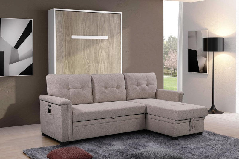 Ashlyn Light Gray Reversible Sleeper Sectional Sofa withStorage Chaise, USB Charging Ports and Pocket - Urban Living Furniture (Los Angeles, CA)