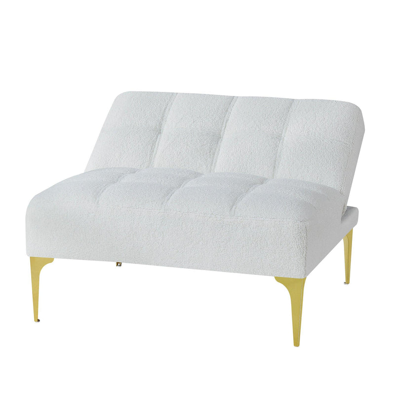 Convertible sofa bed futon with gold metal legs teddy fabric (White)