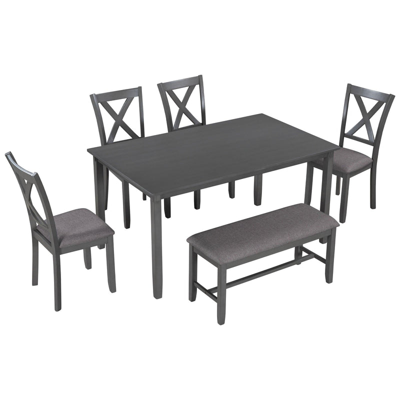 6-Piece Kitchen Dining Table Set Wooden Rectangular Dining Table, 4 Fabric Chairs and Bench Family Furniture (Gray) - Urban Living Furniture (Los Angeles, CA)