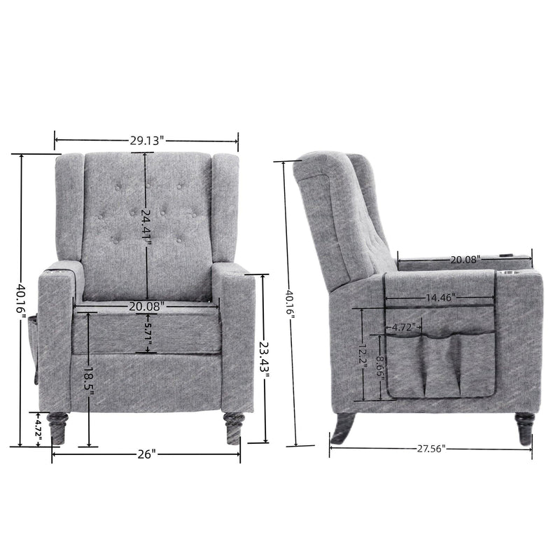 Arm Pushing Recliner Chair,Modern Button Tufted Wingback Push Back Recliner Chair, Living Room Chair Fabric Pushback Manual Single Reclining Sofa Home Theater Seating for Bedroom,Darkn Gray