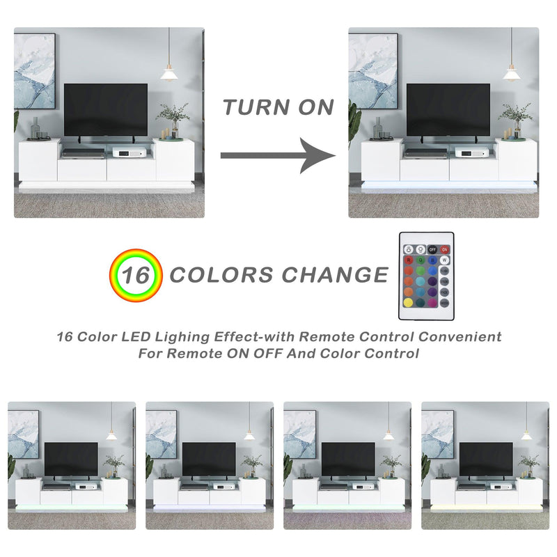 TV Stand with Tempered Glass,Modern High Gloss Entertainment Center for TVs Up to 70”, TV Cabinet withStorage and LED Color Changing Lights for Living Room, White - Urban Living Furniture (Los Angeles, CA)