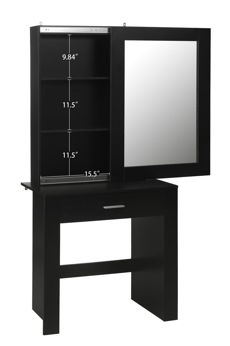 Vanity Desk with Mirror & Stool, Black Makeup Table withStorage Shelves & Drawer, Vanity Set for Girls Women - Urban Living Furniture (Los Angeles, CA)