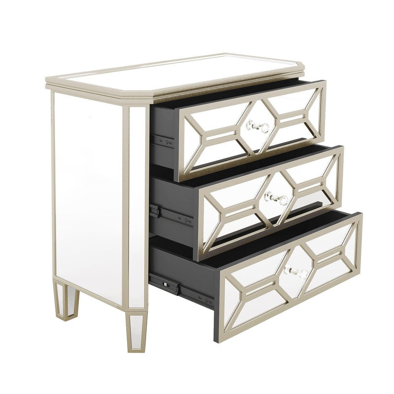 Elegant Mirrored 3-Drawer Chest with Golden LinesStorage Cabinet for Living Room, Hallway, Entryway - Urban Living Furniture (Los Angeles, CA)